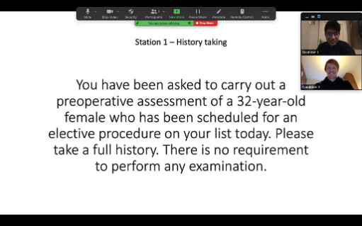 Screenshot of a mock examination taking place on Zoom