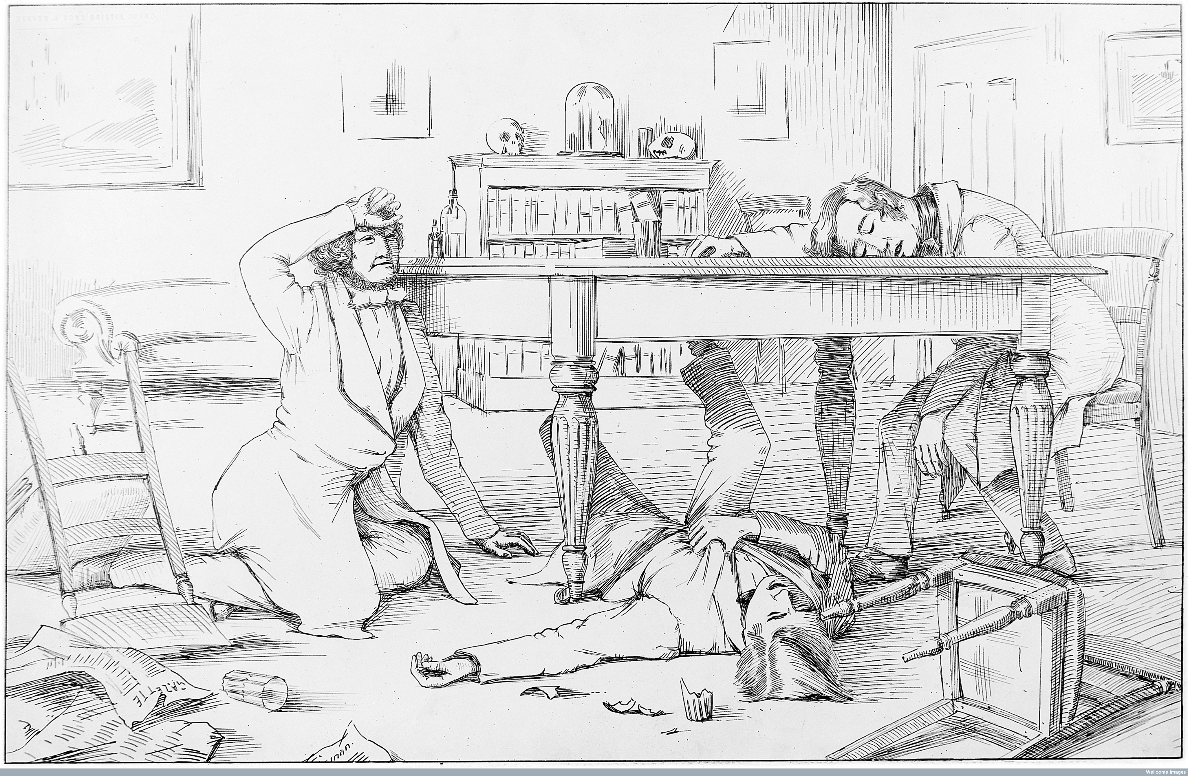 The dinner party where the effects of chloroform were discovered by Simpson and his assistants, 4 November 1847.